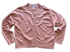 Vintage Pendleton Petite L Pink Lambswool Cardigan Gold Buttons 90s
